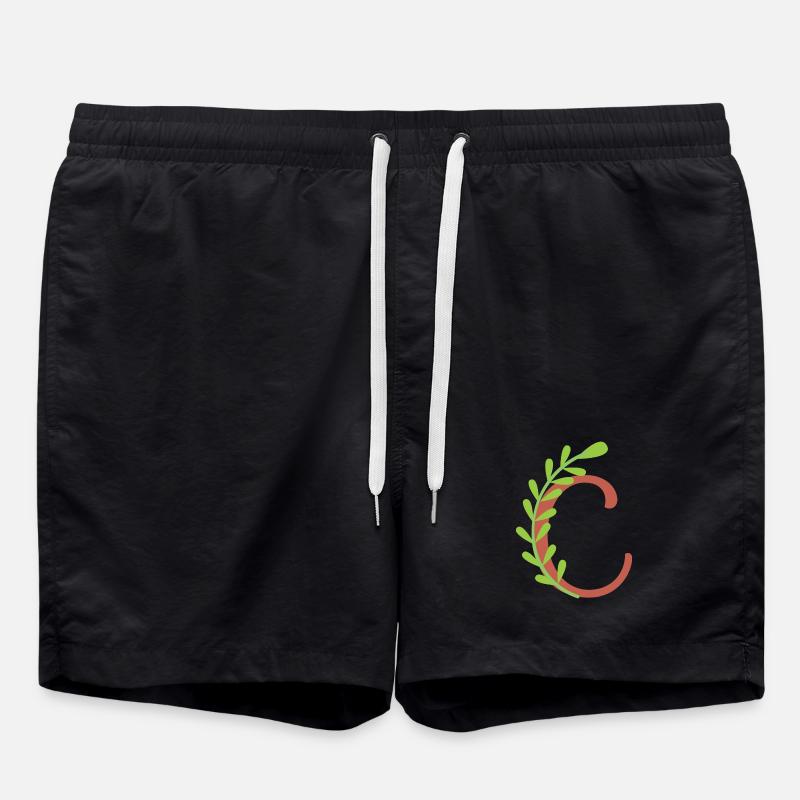 Elegant letter 'C' with flowers - Swim Trunks - black