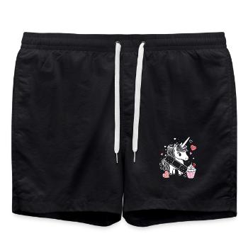 Einhorn mit Pflaster und Cupcake - Gute Besserung - Badeshorts - Schwarz - Vorne - AI Model Male 185 light (185cm)