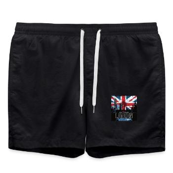London Skyline Graffiti Union Jack - Badeshorts - Schwarz - Vorne - AI Model Male 185 light (185cm)