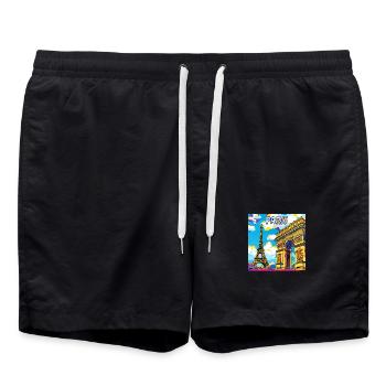 Paris Pop Art : Paysage onirique de l’arc Eiffel - Short de bain - noir - Devant - AI Model Male 185 light (185cm)