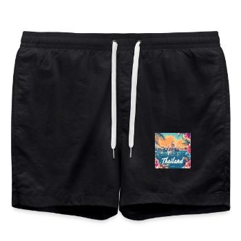 Thailand-Tempel Sonnenuntergangs-Blumenparadies - Badeshorts - Schwarz - Vorne - AI Model Male 185 light (185cm)