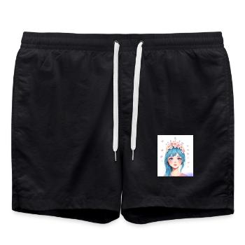 Blauhaar Mädchen mit Blumenkranz - Badeshorts - Schwarz - Vorne - AI Model Male 185 light (185cm)