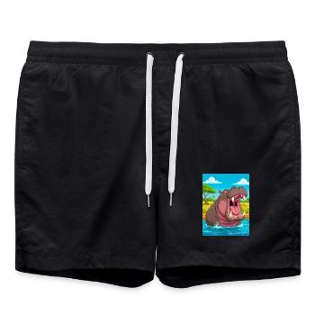Hippopotame – mammifère agressif mortel en Afrique - Short de bain - noir - Devant - AI Model Male 185 light (185cm)