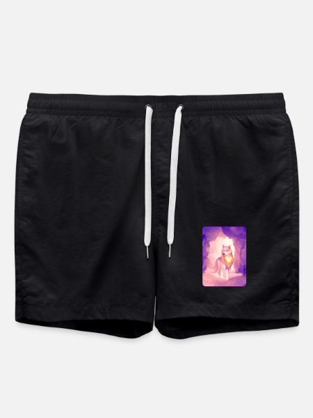 White Wolf in Watercolor 2 (Purple) - Swim Trunks - black