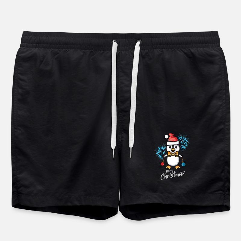 Weihnachtspinguin mit Schneeflocken - Badeshorts - Schwarz