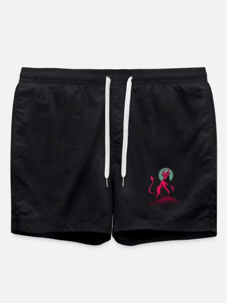 Retro Dämon auf Lavafelsen - Badeshorts - Schwarz