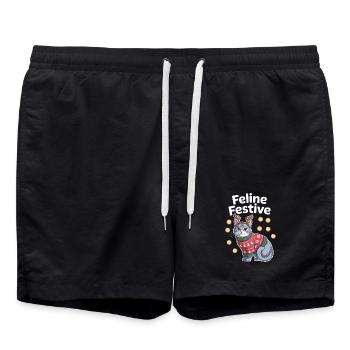 Feline Festive Weihnachtliche Katze Mit Geweih - Badeshorts - Schwarz - Vorne - AI Model Male 185 light (185cm)