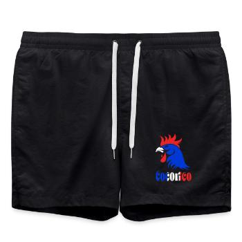 Rooster blue, white, red - Swim Trunks - black - Front - AI Model Male 185 light (185cm)