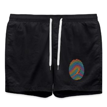 Rainbow Fingerprint Pattern | Diversity - Swim Trunks - black - Front - AI Model Male 185 light (185cm)