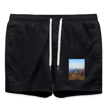 Schloss Drachenburg am Hang im Abendlicht  - Badeshorts - Schwarz - Vorne - AI Model Male 185 light (185cm)