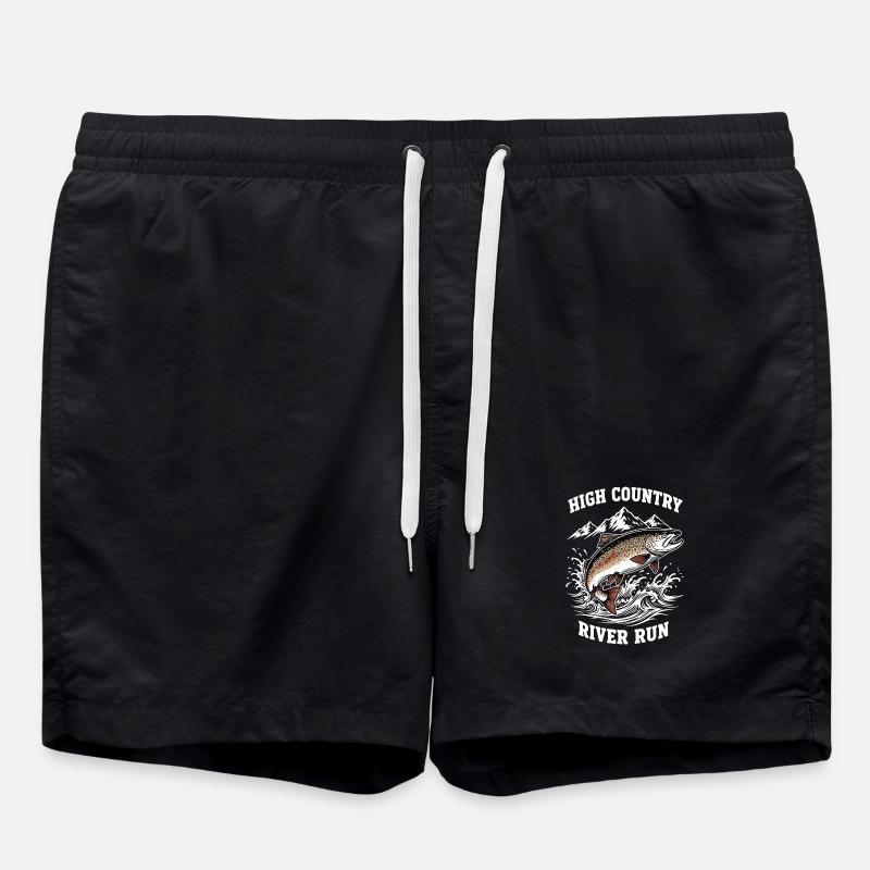 Fishing High Mountain River Trout - Swim Trunks - black