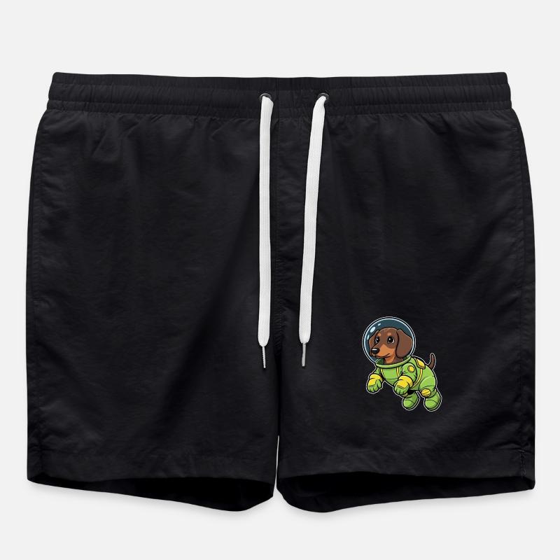 Dachshund Dog Astronaut Green Space - Swim Trunks - black