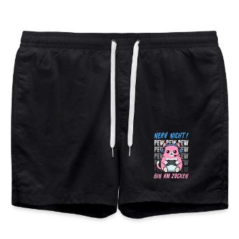 Nerv Nicht Pew Pew Bin Am Zocken Lustige Katze - Badeshorts - Schwarz - Vorne - AI Model Male 185 light (185cm)
