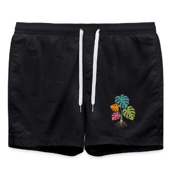 Feuilles de monstera colorées aux racines tropicales - Short de bain - noir - Devant - AI Model Male 185 light (185cm)