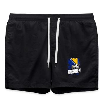 Bosnien Fußball Flagge - Badeshorts - Schwarz - Vorne - AI Model Male 185 light (185cm)