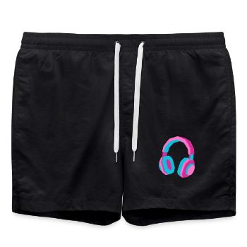 Casque Rétro Synthwave des années 80 DJ Musique Gamer - Short de bain - noir - Devant - AI Model Male 185 light (185cm)