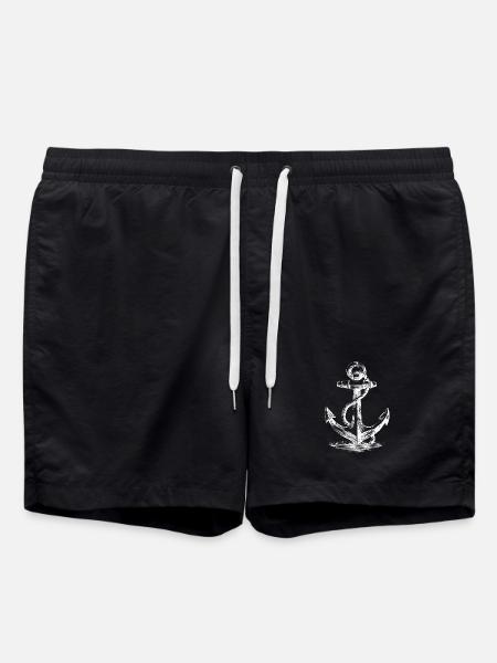 Anchored Nautical Silhouette - Swim Trunks - black