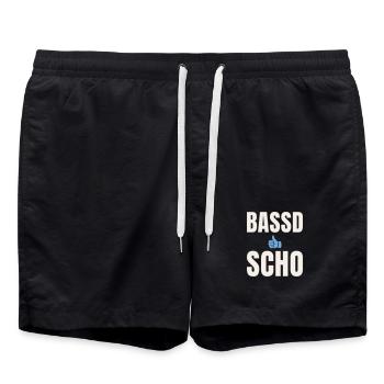 Bassd scho - Bavarian saying thumbs up - Swim Trunks - black - Front - AI Model Male 185 light (185cm)