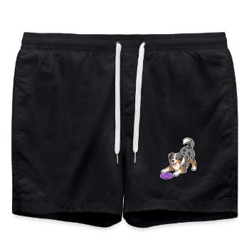 Australian Shepherd with purple Frisbee - Swim Trunks - black - Front - AI Model Male 185 light (185cm)