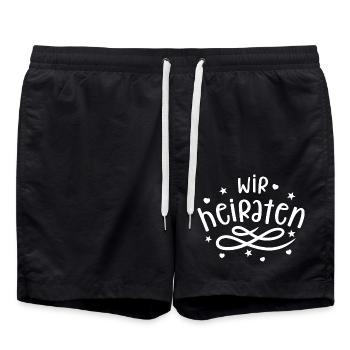 We get married - stag and hen party together - Swim Trunks - black - Front - AI Model Male 185 light (185cm)