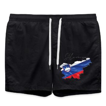 Slowenien Flagge in der Slowenien Landkarte SI - Badeshorts - Schwarz - Vorne - AI Model Male 185 light (185cm)