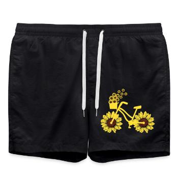 Bicycle Sunflower Cycling Hippie Summer Vacation - Swim Trunks - black - Front - AI Model Male 185 light (185cm)