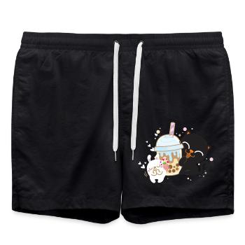 Kawaii Boba Bubble bubble Boisson Japon Thé au lait Manga - Short de bain - noir - Devant - AI Model Male 185 light (185cm)