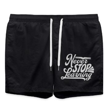never stop learning quote - Swim Trunks - black - Front - AI Model Male 185 light (185cm)