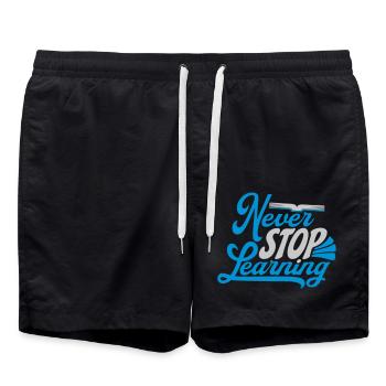 never stop learning quote - Swim Trunks - black - Front - AI Model Male 185 light (185cm)