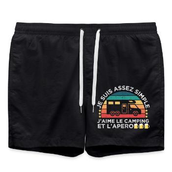 Camping et apéro humour campeur cadeau vintage - Short de bain - noir - Devant - AI Model Male 185 light (185cm)