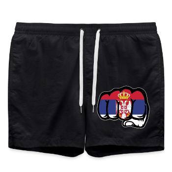 Symbole du poing du drapeau de la Serbie - Short de bain - noir - Devant - AI Model Male 185 light (185cm)