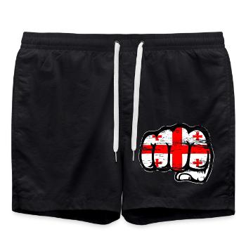Poing du drapeau de la Géorgie utilisé - Short de bain - noir - Devant - AI Model Male 185 light (185cm)
