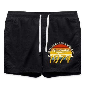 Vintage 1974 retro 51 years Geschenk - Badeshorts - Schwarz - Vorne - AI Model Male 185 light (185cm)