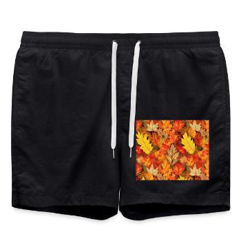 autumn leaves allover pattern - Swim Trunks - black - Front - AI Model Male 185 light (185cm)