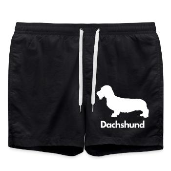 Dachshund, Dackel, Teckel, Rauhaardackel - Badeshorts - Schwarz - Vorne - AI Model Male 185 light (185cm)