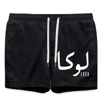 Lucas Name auf Arabisch - Badeshorts - Schwarz - Vorne - AI Model Male 185 light (185cm)