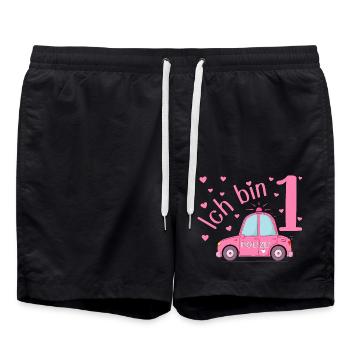 Polizeiauto Ich bin 1 Geburtstag Rosa - Badeshorts - Schwarz - Vorne - AI Model Male 185 light (185cm)