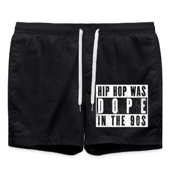 90s Hip-Hop Vibes – Golden Era - Swim Trunks - black - Front - AI Model Male 185 light (185cm)