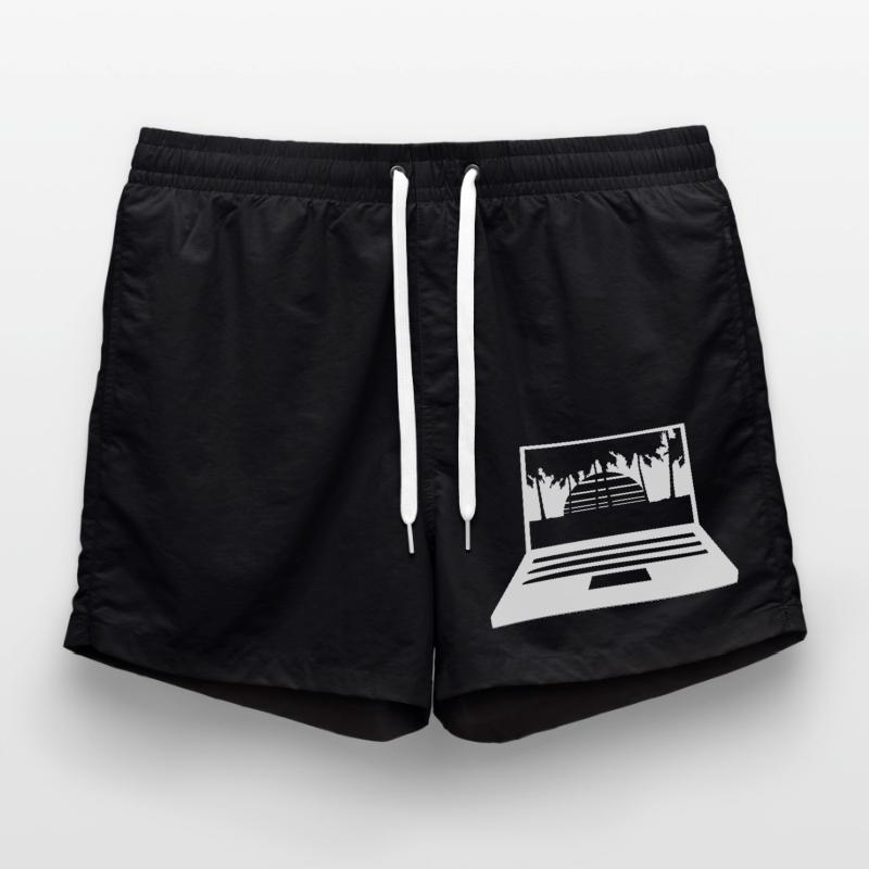 Laptop Computer Screen Palm Trees PC Strip Nerd Swim Trunks