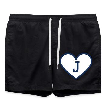 Letter j Heart Sport Trend Blue - Gift Idea - Swim Trunks - black - Front - AI Model Male 185 light (185cm)