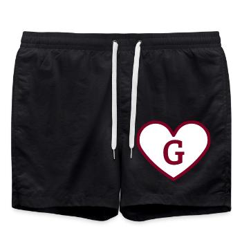 Letter g heart sport trend burgundy - gift idea - Swim Trunks - black - Front - AI Model Male 185 light (185cm)