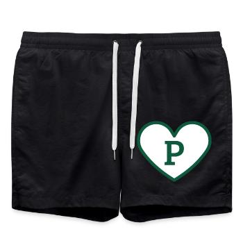 Buchstabe p Herz Sport Trend grün - Geschenkidee - Badeshorts - Schwarz - Vorne - AI Model Male 185 light (185cm)