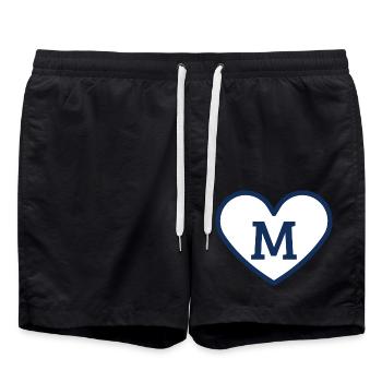 Lettre m cœur sport tendance bleu - idée cadeau - Short de bain - noir - Devant - AI Model Male 185 light (185cm)