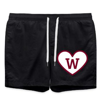 Buchstabe w Herz Sport Burgunderrot Trend - Geschenkidee - Badeshorts - Schwarz - Vorne - AI Model Male 185 light (185cm)