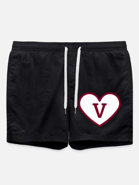 Buchstabe V Herz Sport Trend Burgund - Geschenkidee - Badeshorts - Schwarz