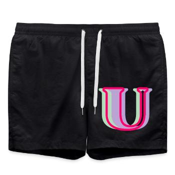Multicolored letter u - Swim Trunks - black - Front - AI Model Male 185 light (185cm)