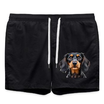 Dachshund dog portrait loyal pets animals snout - Badeshorts - Schwarz - Vorne - AI Model Male 185 light (185cm)