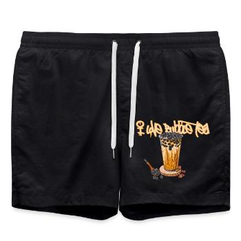 Bubble Tea // Illustration - Swim Trunks - black - Front - AI Model Male 185 light (185cm)