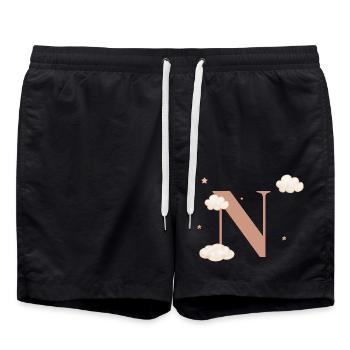 Lettre n nuages étoiles - Short de bain - noir - Devant - AI Model Male 185 light (185cm)