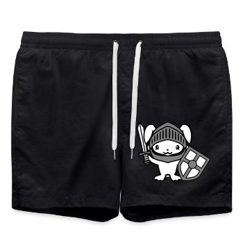 Hase Ritter Schwert Schild Rüstung Helm Burg Held - Badeshorts - Schwarz - Vorne - AI Model Male 185 light (185cm)